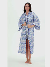 Load and play video in Gallery viewer, Blue Floral Bundle: Kimono Robe + Pajamas with Shorts
