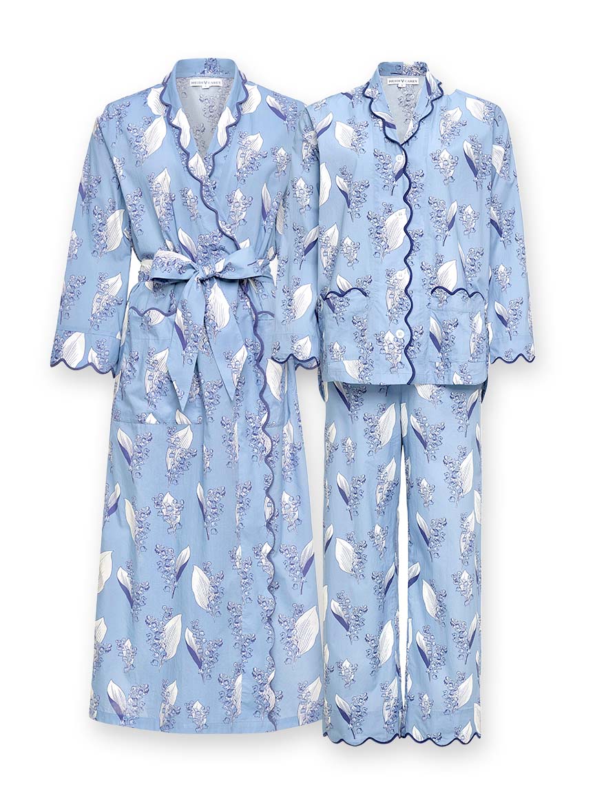 Blue Lily-of-the-valley Bundle: Classic Robe + Pajamas
