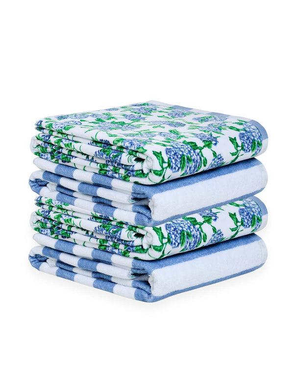 Hydrangea/Striped Beach Towel 4-Piece Set