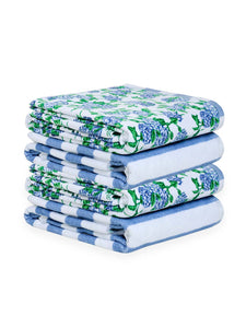 Hydrangea/Striped Beach Towel 4-Piece Set