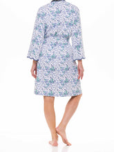 Load image into Gallery viewer, Blue Floral Pima Knit Short Classic Robe
