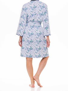 Blue Floral Pima Knit Short Classic Robe