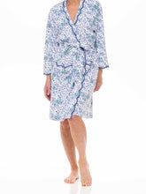 Load image into Gallery viewer, Blue Floral Pima Knit Short Classic Robe
