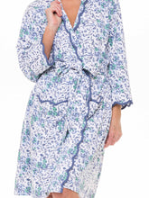 Load image into Gallery viewer, Blue Floral Pima Knit Short Classic Robe
