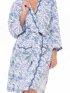 Blue Floral Pima Knit Short Classic Robe