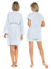 Load image into Gallery viewer, Ice Blue Filigree Bundle: Short Classic Robe + PJ with Shorts