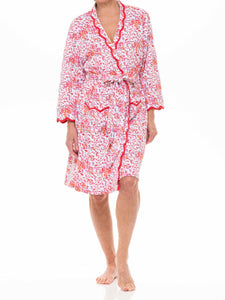 Pink Floral Pima Knit Short Classic Robe