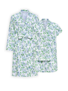 Hydrangea Pima Knit Bundle: Short Classic Robe + Short Pajama