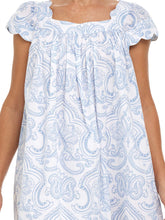 Load image into Gallery viewer, Blue Paisley Cap Sleeve Short Nightgown
