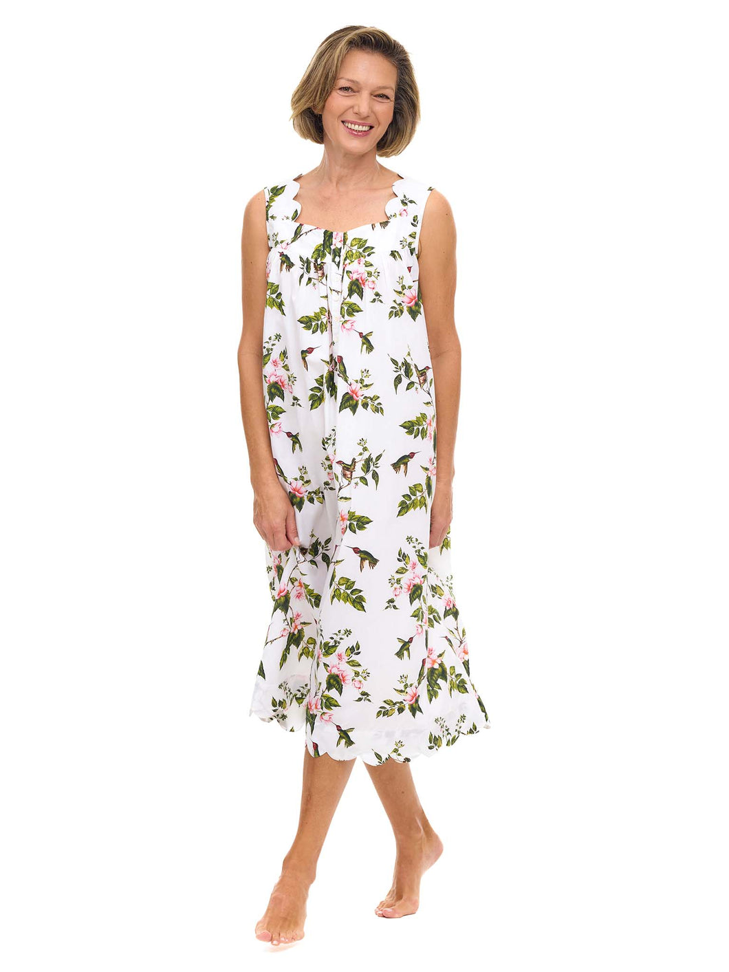 White Hummingbird Gathered Nightgown
