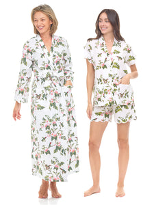 White Hummingbird Bundle: Classic Robe + Pajamas with Shorts