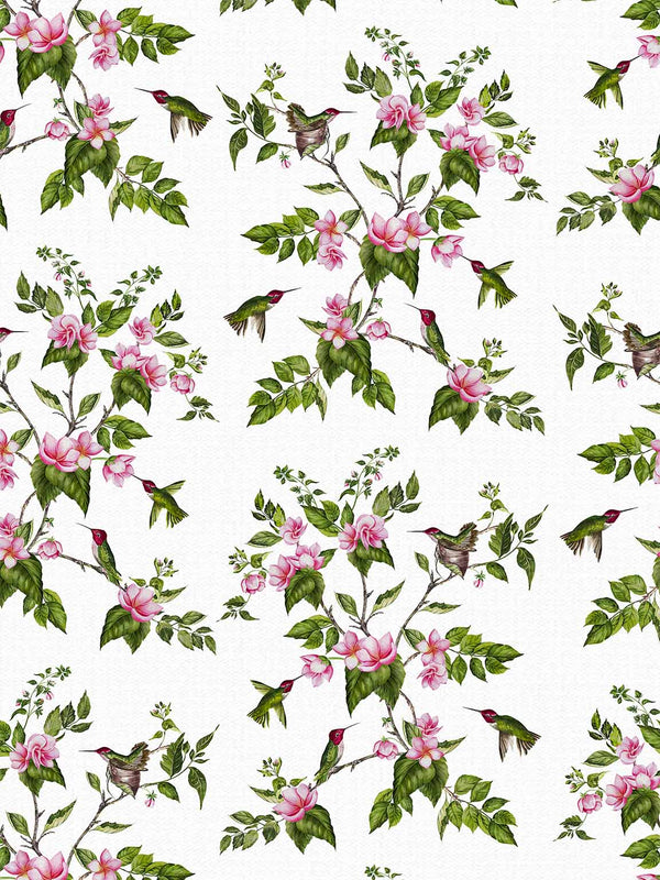 White Hummingbird Grasscloth Wallpaper