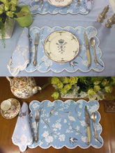 Load image into Gallery viewer, Pale Blue Gardenia Cork Backed Scalloped Placemats (set of 4)
