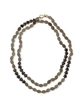 Load image into Gallery viewer, Grey Hardwood Oval and Bronzite Flower Necklace
