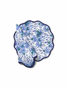 Blue Floral Block Print Scalloped Napkin and Placemat (Set of 4)