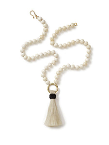 Long Bone Necklace with Ivory Horsehair Tassel