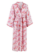 Load image into Gallery viewer, Pink Floral Kimono Robe with Scalloping
