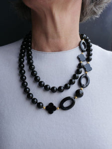 Pattern Onyx with Gold Spacer Bead Wrap-around Necklace