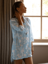 Load image into Gallery viewer, Pale Blue Gardenia Scalloped Nightshirt
