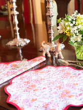 Load image into Gallery viewer, Pink Floral Scalloped Placemat and Napkin (Set of 4)