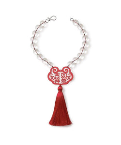 Crystal Quartz Red Good Fortune Necklace with Tassel - Heidi Carey