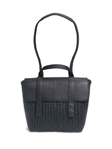 Black Leather Woven Freehand Bag