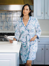 Load image into Gallery viewer, Blue Floral Pima Knit Short Classic Robe
