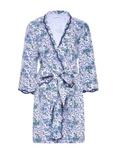 Load image into Gallery viewer, Blue Floral Pima Knit Short Classic Robe
