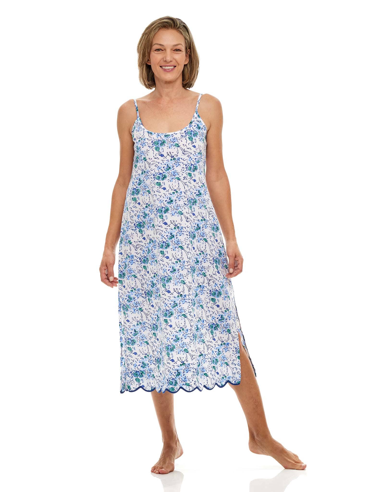 White Slip Nightgown with blue scalloping – Heidi Carey