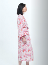Load and play video in Gallery viewer, Pink Floral Kimono Robe with Scalloping
