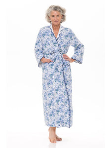 Blue Floral Terry Lined Classic Robe