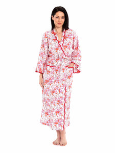 Pink Floral Kimono Robe with Scalloping