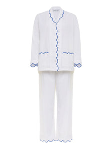 White Pajamas with Blue Scalloping