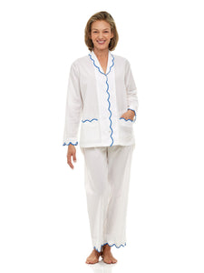 White Pajamas with Blue Scalloping